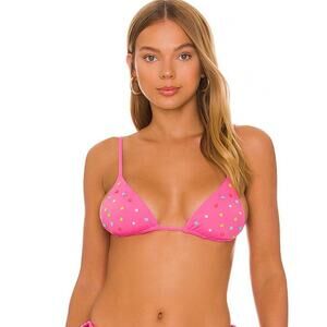 L*Space Brittany Bikini Top in Bumble Gum Pink Daisy Beaded Size Small NWT